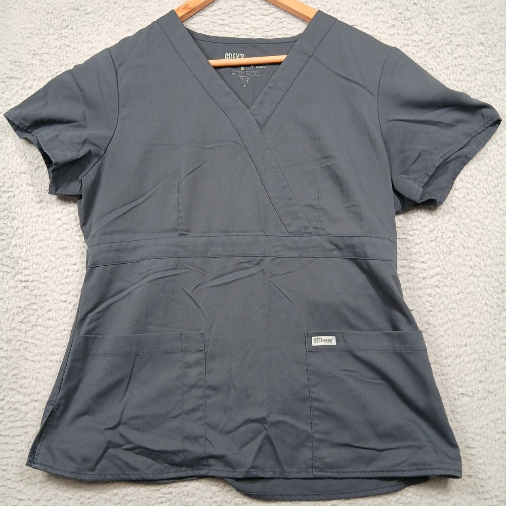 Grey's Anatomy by Barco Scrub Top Women's L Charcoal Gray V-Neck 2 Pocket